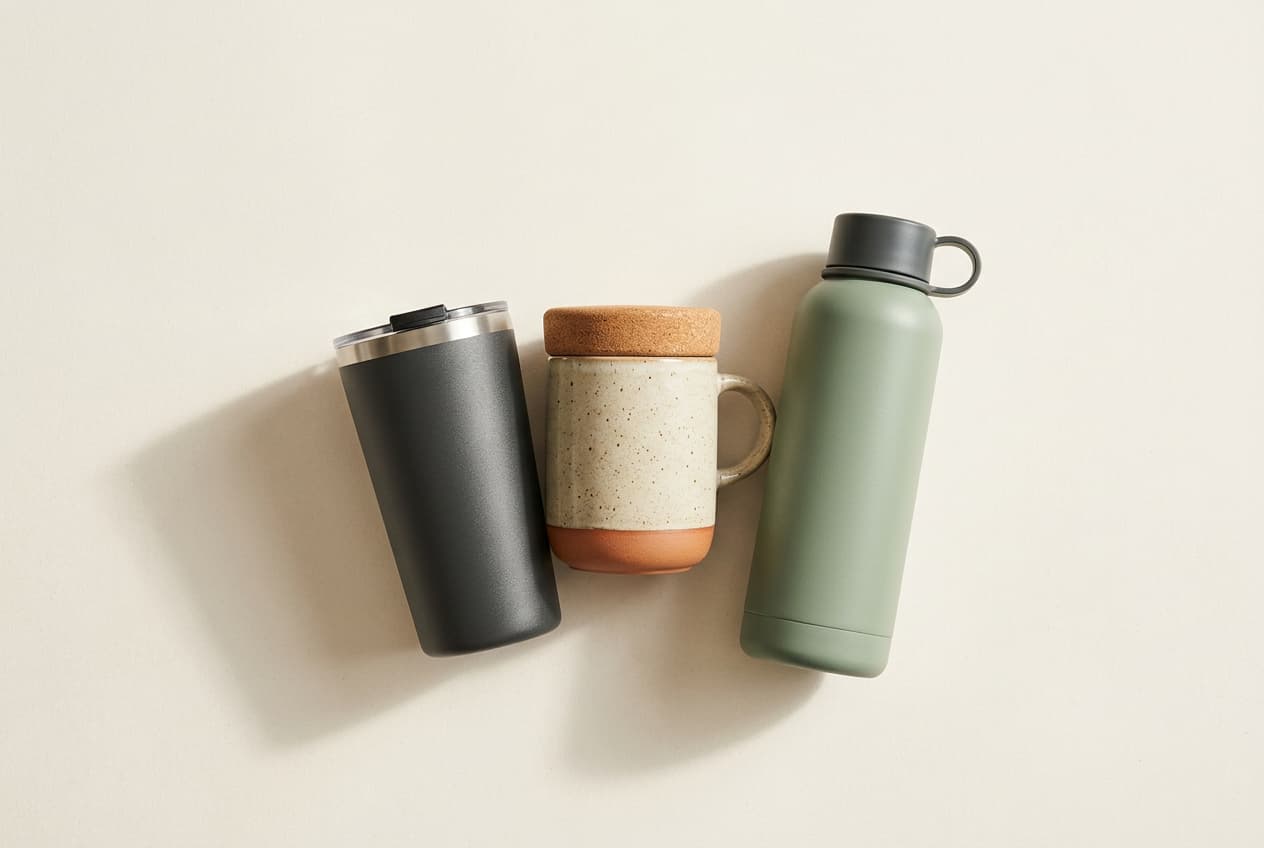 Drinkware relatiegeschenken: drinkfles, thermosbeker en mok met logo