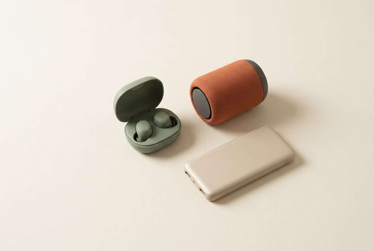 Tech relatiegeschenken: oordopjes, speaker en powerbank met logo